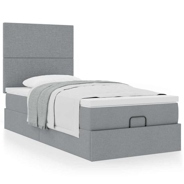 vidaXL Ottoman-Bett mit Matratze Hellgrau 100x200 cm Stoff