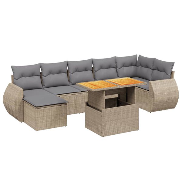 vidaXL 8-tlg. Garten-Sofagarnitur mit Kissen Beige Poly Rattan