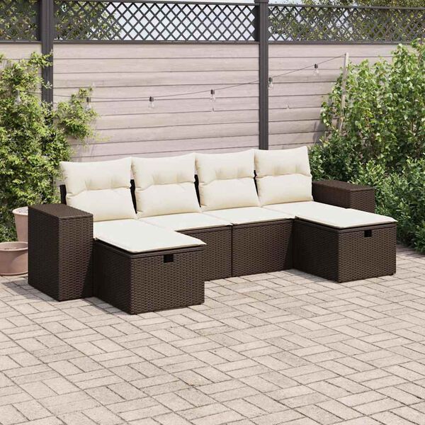vidaXL 6-tlg. Garten-Sofagarnitur mit Kissen Braun Poly Rattan