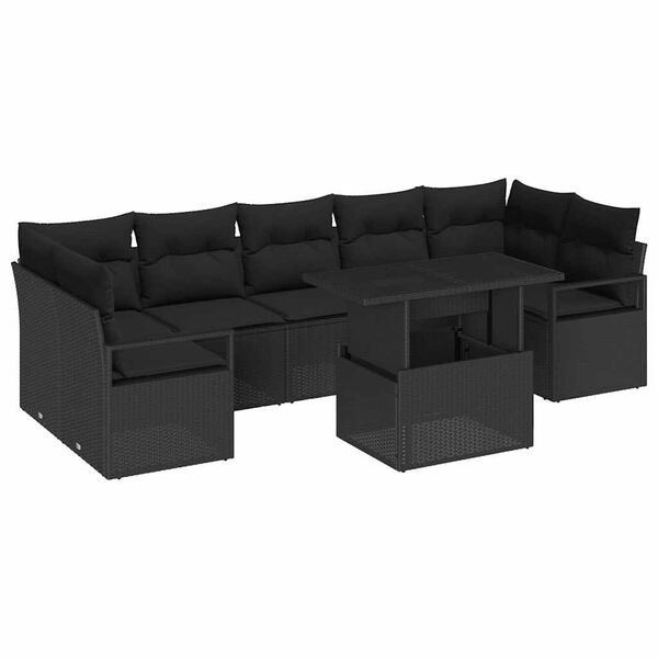 vidaXL Garten-Sofa-Set mit Kissen 8 pcs Schwarz Poly-Rattan