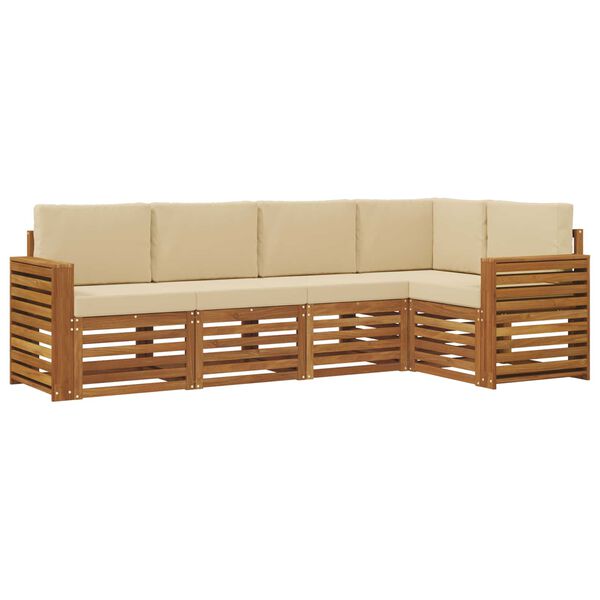 vidaXL Ecksofa Set mit Kissen 5 pcs Natur und Beige Massivholz Akazie