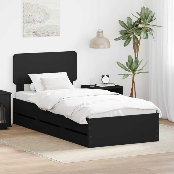 vidaXL Bettrahmen mit Kopfteil Schwarz 100 x 200 cm Holzwerkstoff