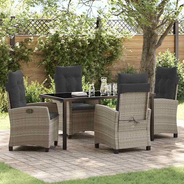 vidaXL Garten Essgruppe mit Kissen 5 pcs Hellgrau Poly-Rattan