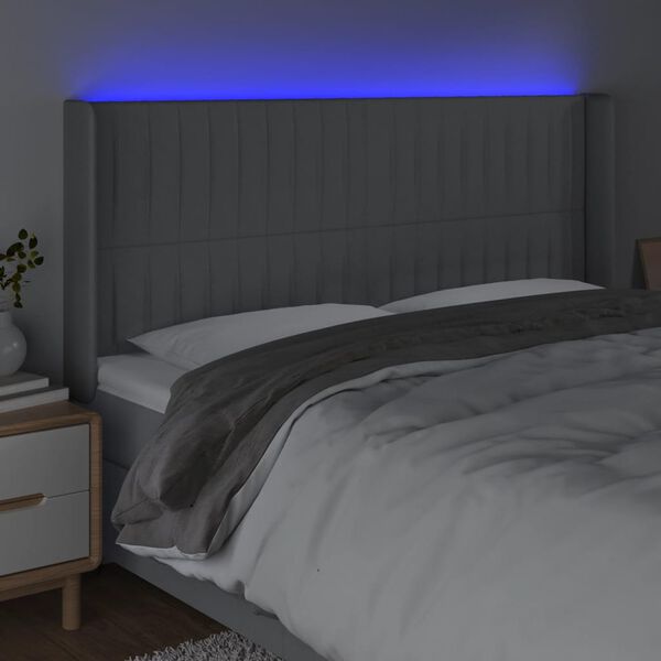 vidaXL LED Kopfteil Hellgrau 203x16x118/128 cm Stoff