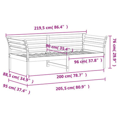 vidaXL Tagesbett ohne Matratze Wachsbraun 90x200 cm Massivholz Kiefer