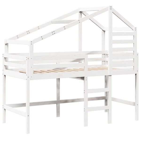 vidaXL Hochbett mit Leiter und Dach Wei&szlig; 90x190 cm Massivholz Kiefer