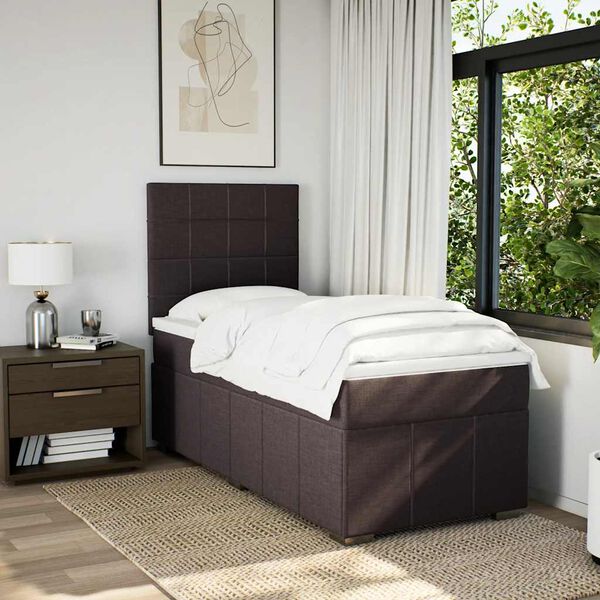 vidaXL Boxspringbett mit Matratze Dunkelbraun 90x200 cm Stoff
