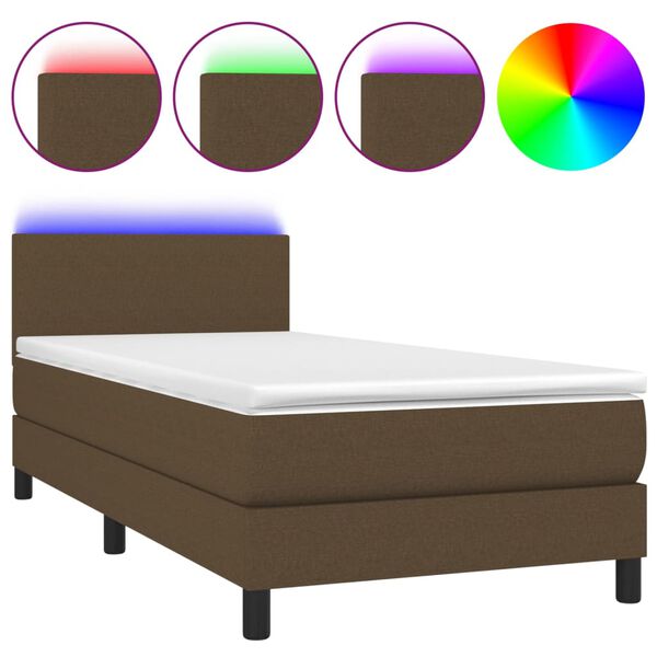 vidaXL Boxspringbett mit Matratze & LED Dunkelbraun 90x200 cm Stoff
