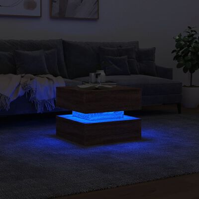 vidaXL Couchtisch mit LED-Leuchten Braun Eichen-Optik 50x50x40 cm