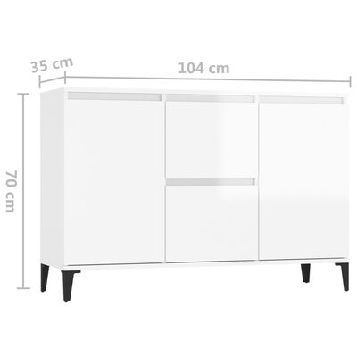 vidaXL Sideboard Hochglanz-Weiß 104x35x70 cm Holzwerkstoff