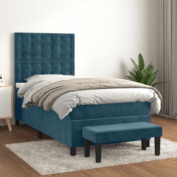 vidaXL Boxspringbett mit Matratze Dunkelblau 80x200 cm Samt