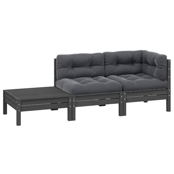 vidaXL 3-tlg. Garten-Lounge-Set mit Kissen in Grau Kiefer Massivholz