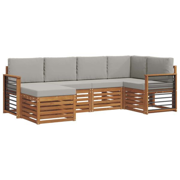 vidaXL Ecksofa Set 6 pcs Nat&uuml;rlich und Hellgrau Massivholz Akazie