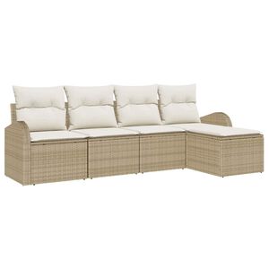 vidaXL Sofa Set 5 stk. Beige und Wei&szlig; Poly-Rattan