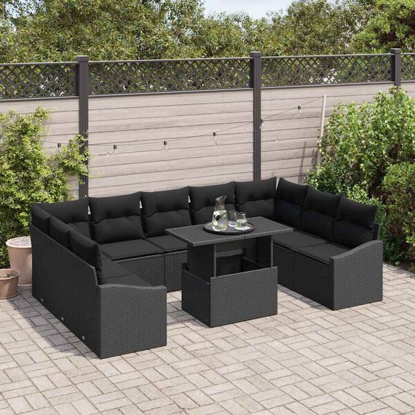 vidaXL Garten-Sofa-Set mit Kissen mit Speicher 10 pcs Schwarz