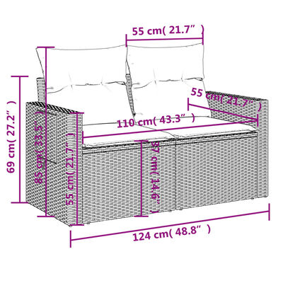 vidaXL Gartensofa mit Kissen 2-Sitzer Braun Poly Rattan