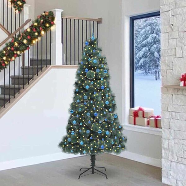 vidaXL K&uuml;nstlicher vorbeleuchteter Weihnachtsbaum mit Kugelset 240 cm