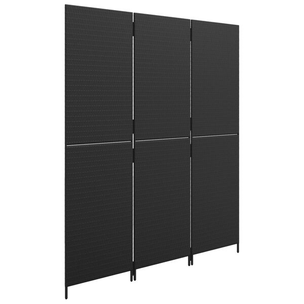 vidaXL Paravent 3-tlg. Schwarz Poly Rattan