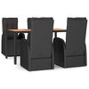 vidaXL 5-tlg. Garten-Essgruppe mit Kissen Schwarz Poly Rattan