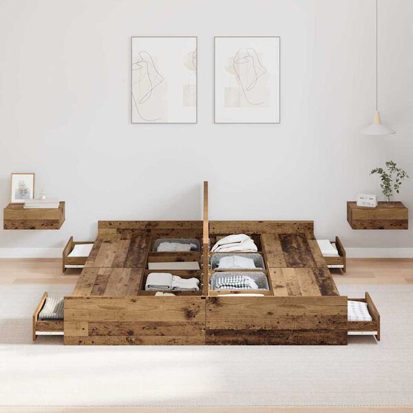 vidaXL Aufbewahrungsbettgestell Altholz 160 x 200 cm Holzwerkstoff