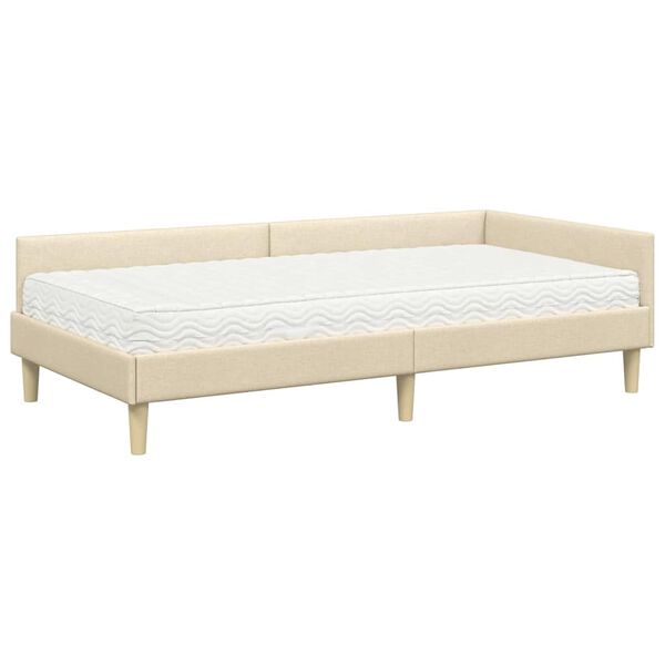 vidaXL Eckbettgestell mit Matratze mit Matratze 2 pcs Creme Stoff