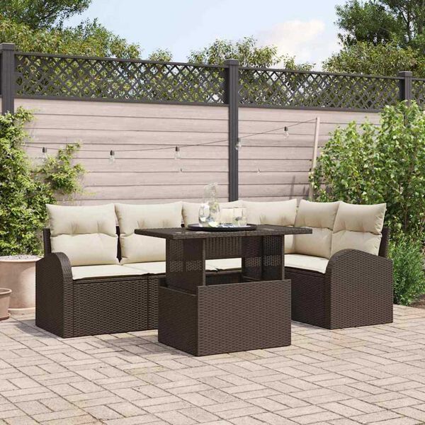 vidaXL Garten-Sofa-Set mit Kissen mit Speicher 6 pcs Braun Poly Rattan