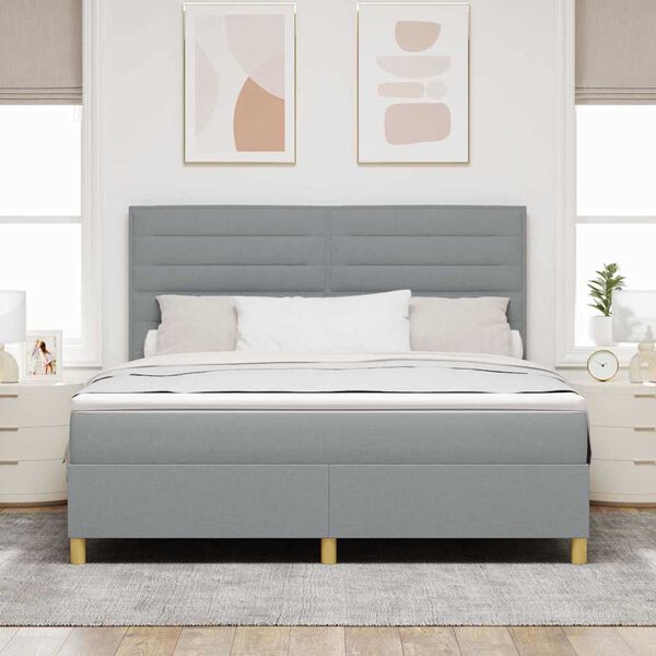 vidaXL Boxspringbett mit Matratze Hellgrau 180 x 200 cm Stoff