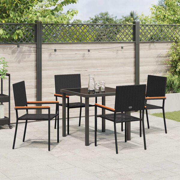 vidaXL Garten Essgruppe mit Kissen 5 pcs Schwarz Poly-Rattan