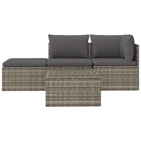 vidaXL 4-tlg. Garten-Lounge-Set mit Kissen Grau Poly Rattan