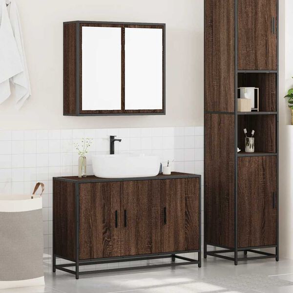 vidaXL 2-tlg. Badm&ouml;bel-Set Braun Eichen-Optik Holzwerkstoff