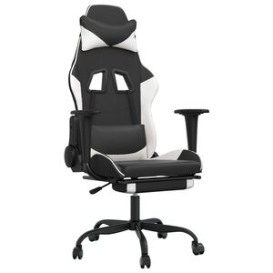 vidaXL Gaming-Stuhl mit Massage & Fu&szlig;st&uuml;tze Schwarz & Wei&szlig; Kunstleder