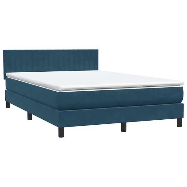 vidaXL Boxspringbett mit Matratze Dunkelblau 140x220 cm Samt