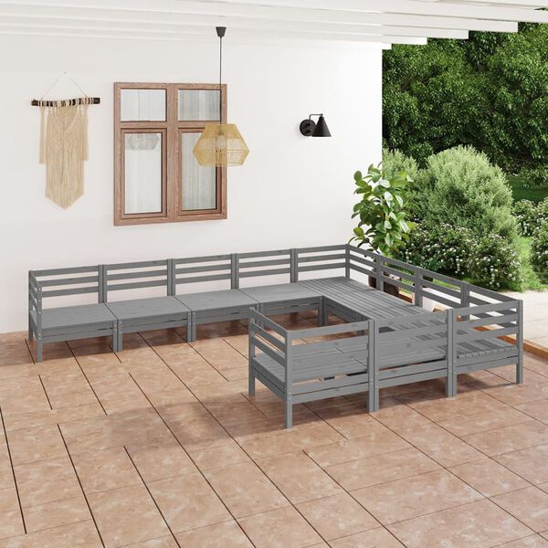 vidaXL 10-tlg. Garten-Lounge-Set Grau Massivholz Kiefer