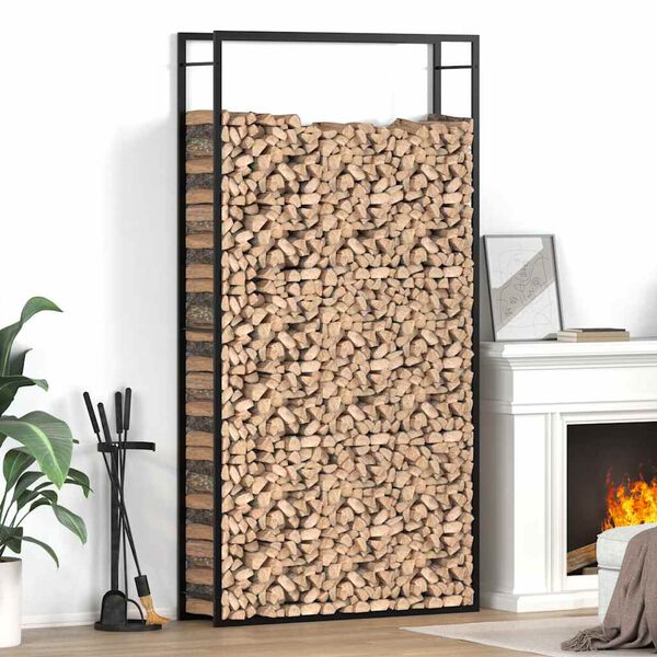 vidaXL Brennholzregal Mattschwarz 110x28x214 cm Stahl