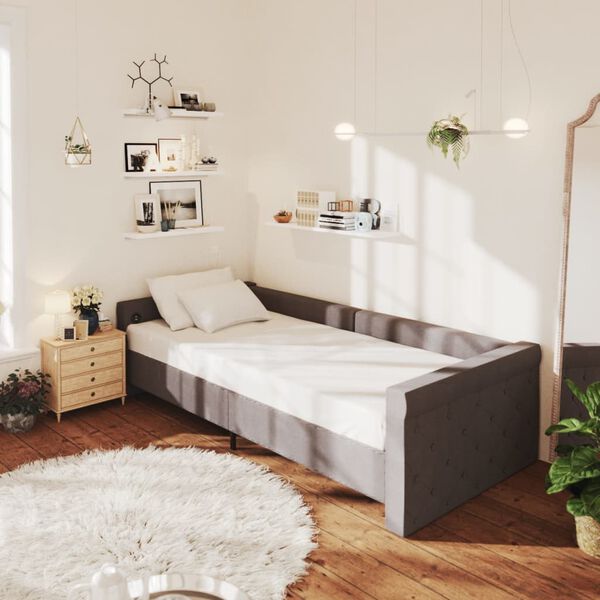 vidaXL Tagesbett mit Matratze USB Dunkelgrau Stoff 90x200 cm