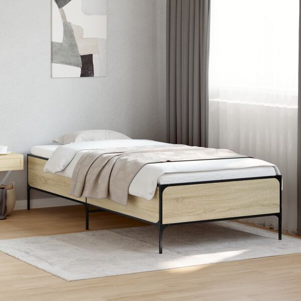 vidaXL Bettgestell Sonoma-Eiche 75x190 cm Holzwerkstoff und Metall