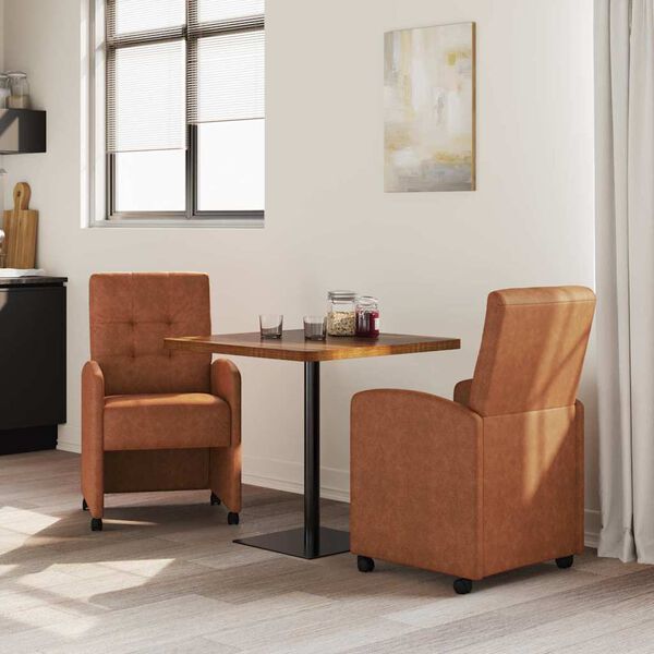 vidaXL Esszimmerst&uuml;hle mit Rollen 2 pcs Braun 58 x 67 x 97 cm