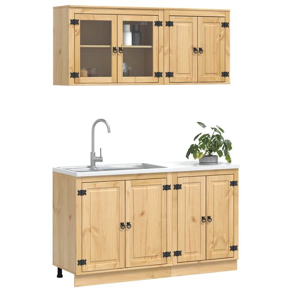 vidaXL Schrank mit Regal SKI 4 pcs Honigbraun Massives Kiefernholz