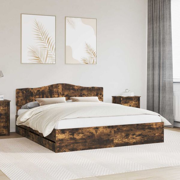 vidaXL Bettrahmen Ger&auml;ucherte Eiche 200 x 200 cm Ingenieurs Holz