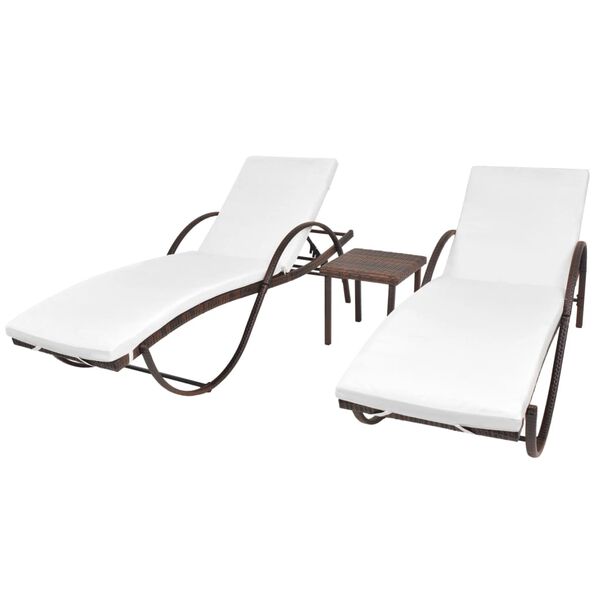 vidaXL Sonnenliegen 2 Stk. mit Tisch Poly Rattan Braun