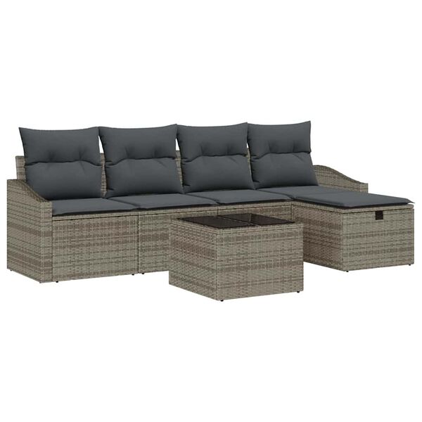 vidaXL Sofa Set mit Kissen mit Speicher Grau Poly-Rattan