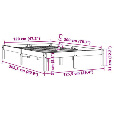 vidaXL Massivholzbett ohne Matratze Wachsbraun 120x200 cm Kiefernholz