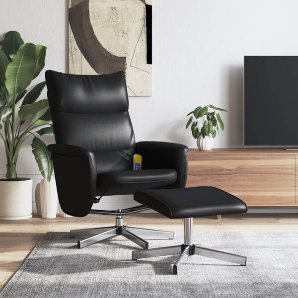 vidaXL Massagesessel mit Fu&szlig;hocker Schwarz Kunstleder