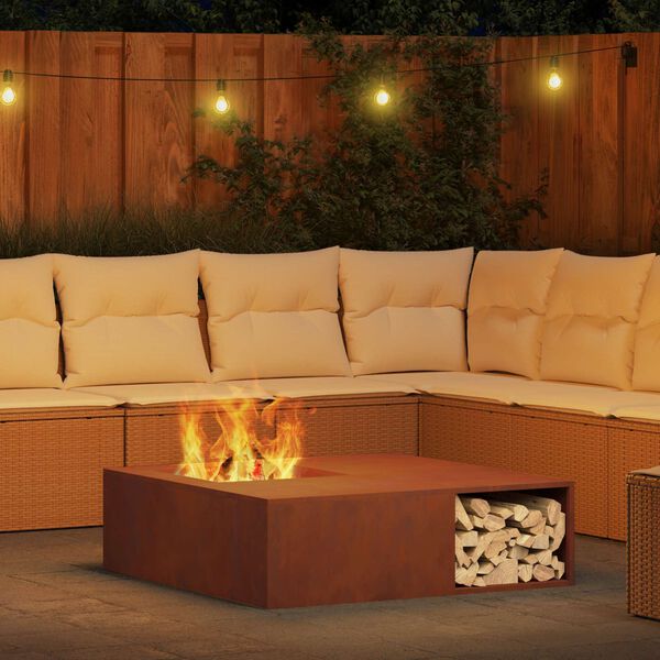 vidaXL Feuerstelle Braun 100 x 100 x 30 cm Wetterfeststahl