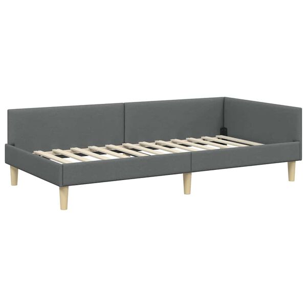 vidaXL Eckbettgestell mit Kopfteil Dunkelgrau 100 x 200 cm Stoff