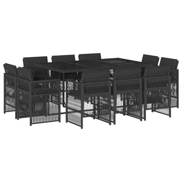 vidaXL 11-tlg. Garten-Essgruppe mit Kissen Schwarz Poly Rattan