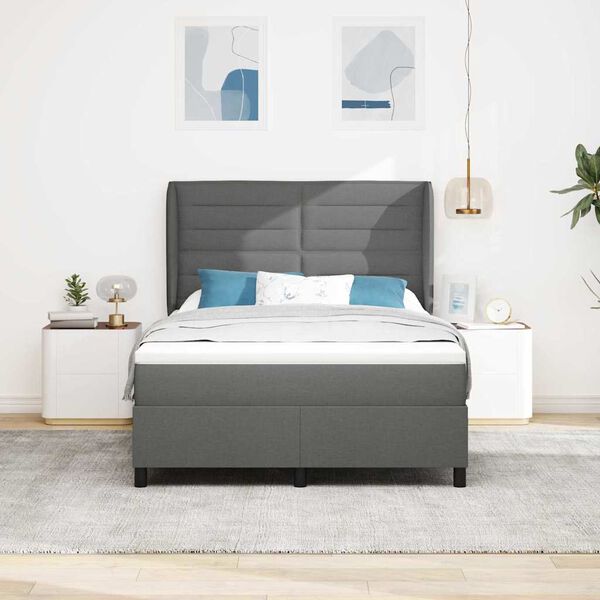 vidaXL Boxspringbett mit Matratze Dunkelgrau 140 x 190 cm Stoff