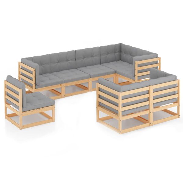 vidaXL 8-tlg. Garten-Lounge-Set mit Kissen Massivholz Kiefer