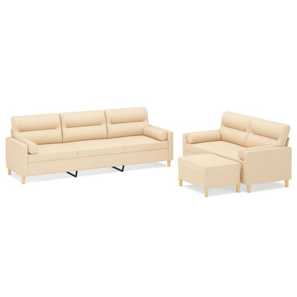 vidaXL 3-tlg. Sofagarnitur mit Kissen Creme Stoff