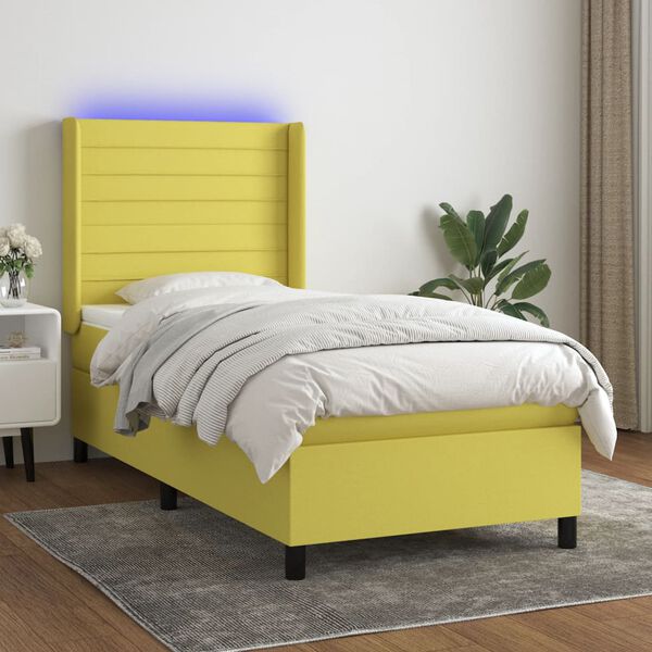 vidaXL Boxspringbett mit Matratze & LED Gr&uuml;n 90x200 cm Stoff